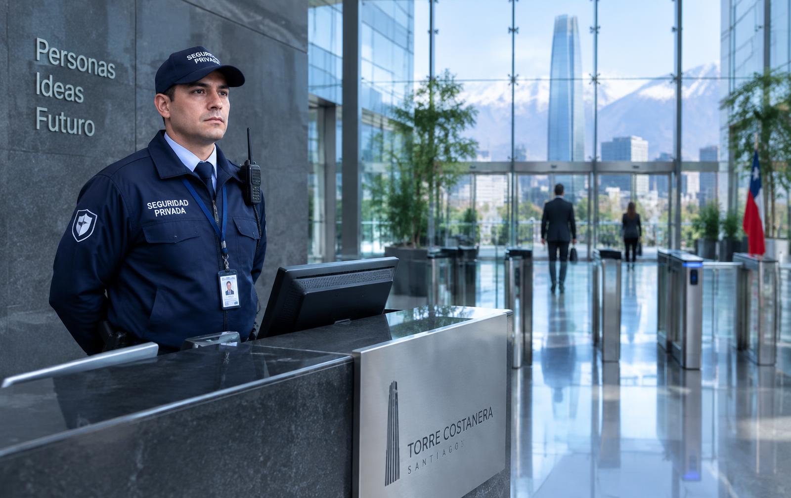 Guardia de seguridad en recepción corporativa